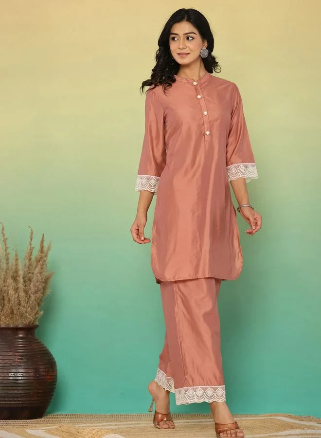 Kasya  Mocha Brown Chanderi Co-Ord Set for Women | Best Price UAE